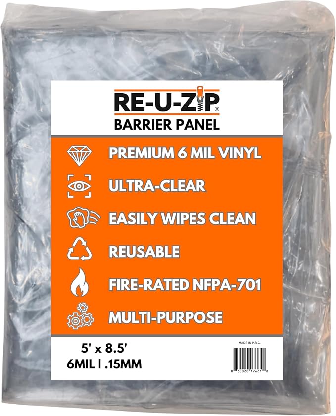 RE-U-ZIP® Self-Closing Ultra-Clear Magnetic Entry Strip Door Kit | Negative-Air Resistant and Reliable for Cleanrooms, Construction, Remodeling | Commercial 6 Mil FR Vinyl (5 x 5.8FT)