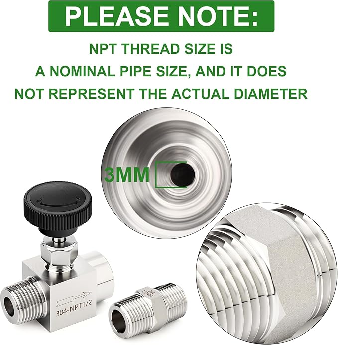TAISHER 1PCS 304 Stainless Steel Straight Needle Valve 1/2" NPT Male x 1/2" NPT Female For Flow Control Water Gas Oil With Nipple