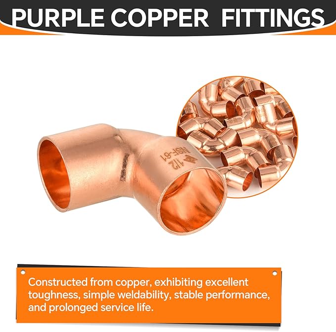HeSun 10-Pack Copper Fittings, 1/2-Inch Short Radius 90-Degree Copper Elbow, C x C with Sweat Solder Connection