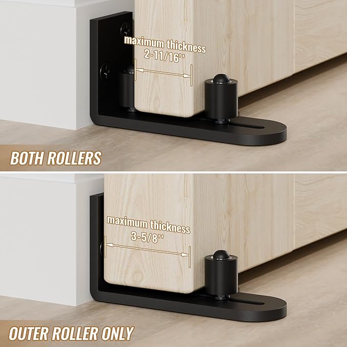 1 PC Sliding Barn Door Bottom Floor Guide, Wall Mounted Roller Guides Ball Bearings Adjustable Stay Roller, Flat Bottom Design Style, Black