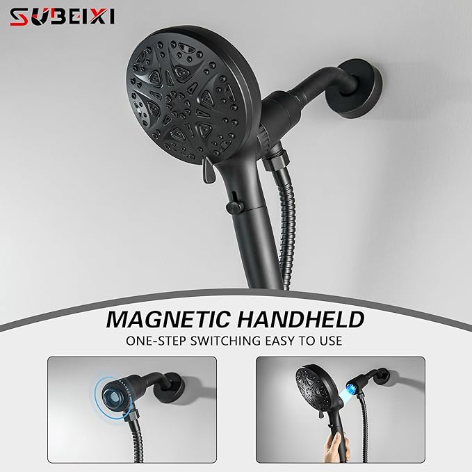 Black 2 Handle Tub Shower Faucet Set with 10 Spray Magnetic Guidance Docking System Two Knobs Shower Trim Kit with Rough-in Valve, Wall Mounted