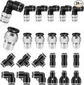 Push to Connect Fittings kits,6mm Tube OD x 1/4 Inch NPT Thread Male Elbow and Straight Pneumatic Quick Connect Air Hose Fitting kits Tube Fittings Air Fittings 24Pcs