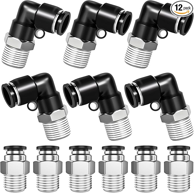 mxuteuk Push to Connect Fittings,1/4" OD to 1/8" NPT Air Hose Fittings,1/8" Quick Connect Fittings,Pneumatic Elbow and Straight Combination(12PCS)