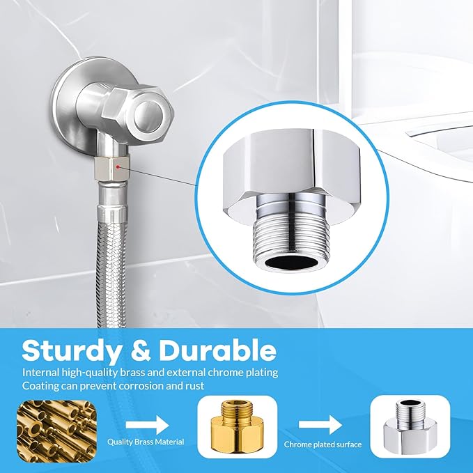 1/2 to 3/8 Water Line Adapter, G1/2" Female to 3/8" Male Compression Pipe Fitting, Brass Water Hose Adapter for RV Kitchen & Bathroom Plumbing, Includes Rubber Washer - 2 Pack