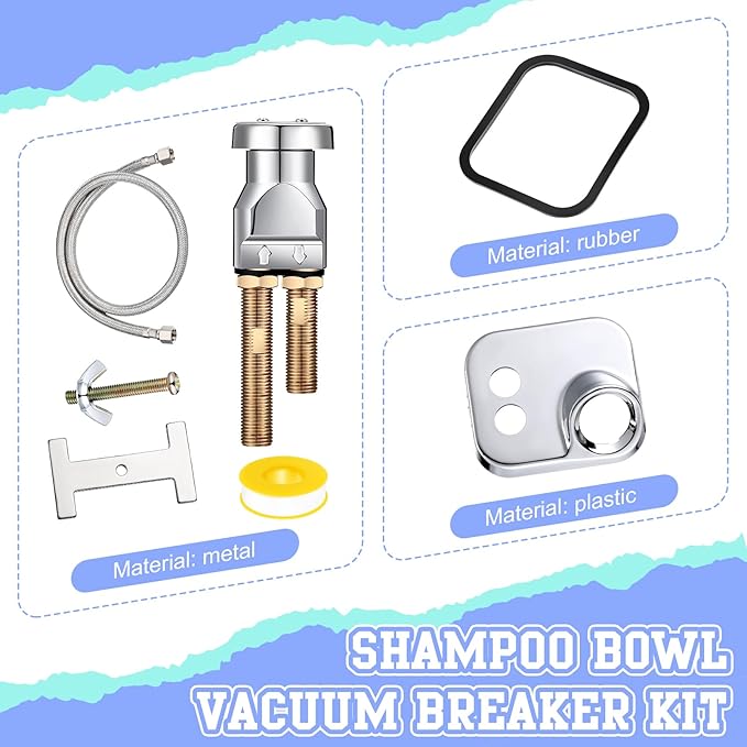 Hortsun 7 Pcs Shampoo Bowl Vacuum Breaker Kit, Hardware Handle, Stainless Steel Chromium Plated Brass, 31 Inches, for Salon Sink Parts Replacement
