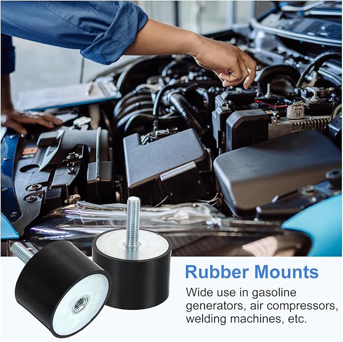 uxcell M10 Rubber Mounts, 1Pcs 60x40mm(DxH) Rubber Cylindrical Anti Vibration Isolator Shock Absorber with Lock Nut for Car Bobbin Generator Air Compressors