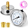 MEANLIN MEASURE 0~40Psi Stainless Steel 1/4" NPT 2.5" FACE DIAL Liquid Filled Pressure Gauge WOG Water Oil Air, Cencter Back Mount, with 1/2" NPT and 3/8" NPT Hex Bushing
