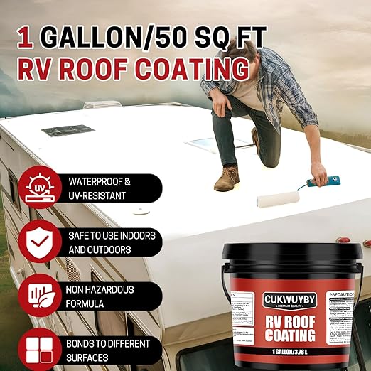 RV Roof Coating, Easy to Apply Solar Reflective Sealant, Quick Drying RV Roof Sealant, Trailer and Camper Roofs Leak Repair Liquid Waterproof Paint, 1 Gallon (White)
