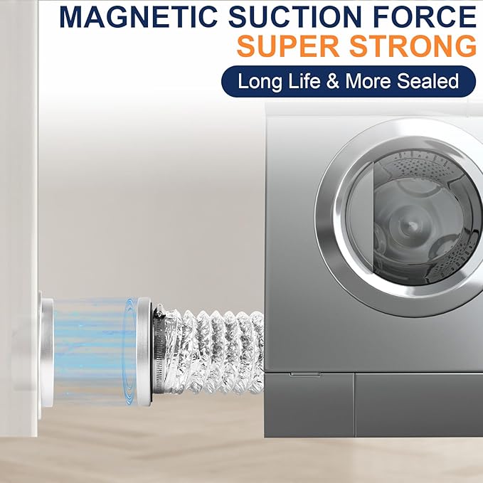 Magnetic Dryer Vent Coupling Kit, Quick Connect Aluminium Alloy DV180 Wall Adapter Self-Alignment Design Dryer Vent Connector Airtight Seal Dryer Vent Hose Including 3.3Ft 4" Foil Duct & 2 Clamps