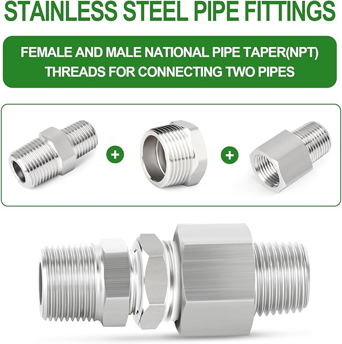 TAISHER 5PCS 304 Stainless Steel New Reducer Hex Bushing, 1" NPT Male x 1/4" NPT Female, Reducing Pipe Adapter Fitting