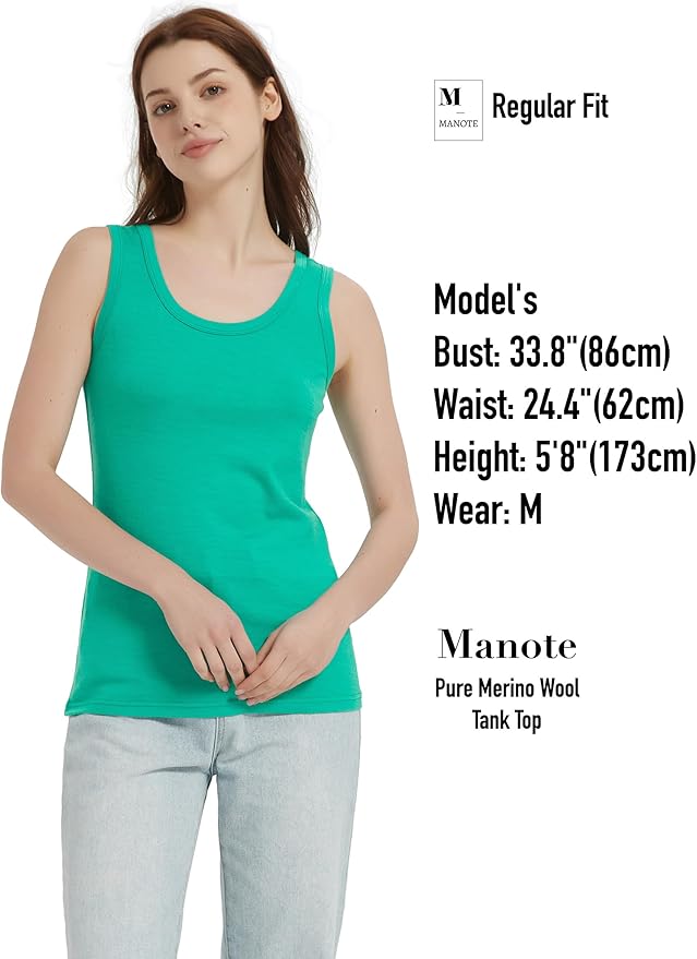 100% Merino Wool Tank Top for Women, Scoop Neck, Active Lightweight Breathable Undershirt, No-Odor Base Layer