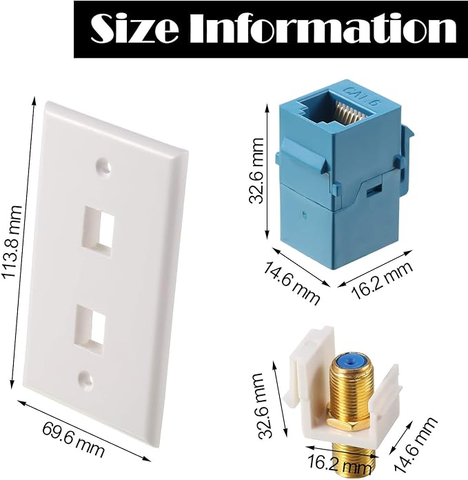 Weewooday 8 Pieces Cat 6 Ethernet Wall Plates, Cat 6 Coax Wall Plate with Ethernet Port and Gold-Plated TV Coax F-Type Port (Blue)