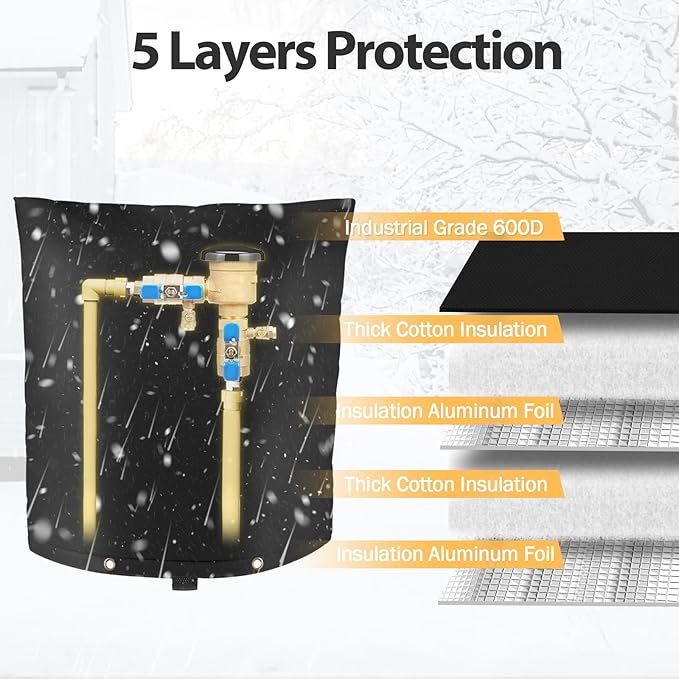 Backflow Preventer Insulation Cover (5°F) - Backflow Insulation Cover - Backflow Valve Cover Insulated - Sprinkler Valve Cover - Insulated Well Pump Cover for Outside, 28"W x 36"H, Black