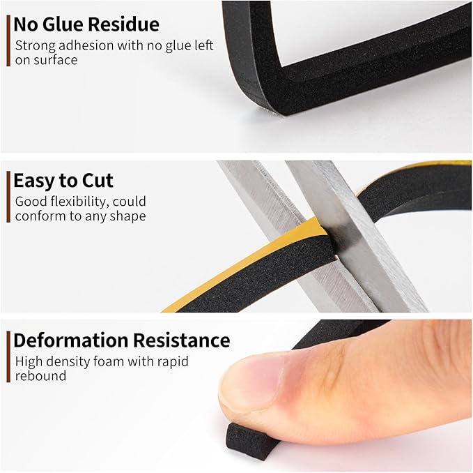 Yotache Foam Weather Stripping 1/4" W X 1/4" T, New Adhesive Craft, Insulation Soundproofing Strips Tape Gasket Seal for Door Frame and Window, Sliding Door Jamb, 16.5 Ft Length