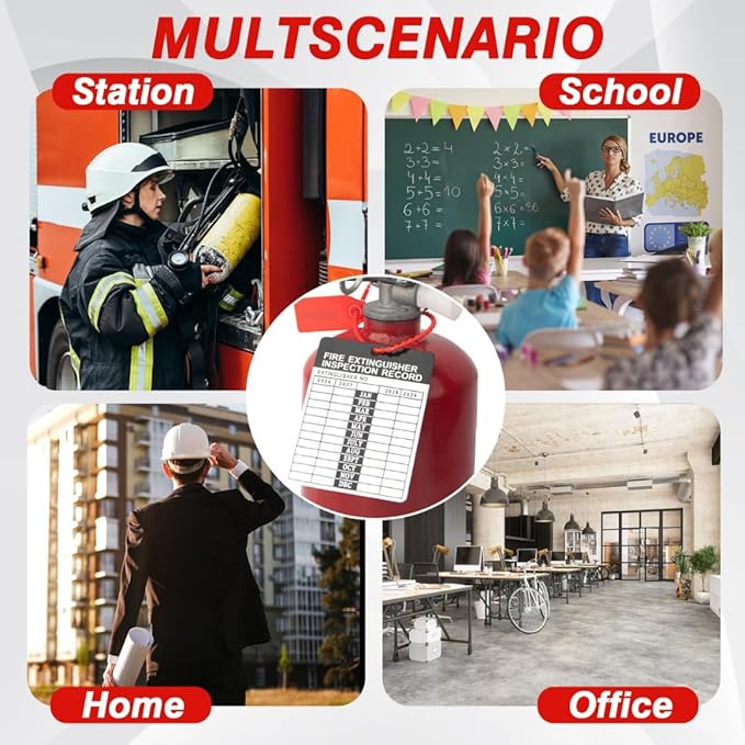 100 Sets 2026–2029 Fire Extinguisher Tags Aluminum Metal Inspection Record Tags 2.2 x 3 Inch with Hole Puncher & Numbered Security Zip Ties for Monthly Fire Extinguisher Inspection Indoor Outdoor
