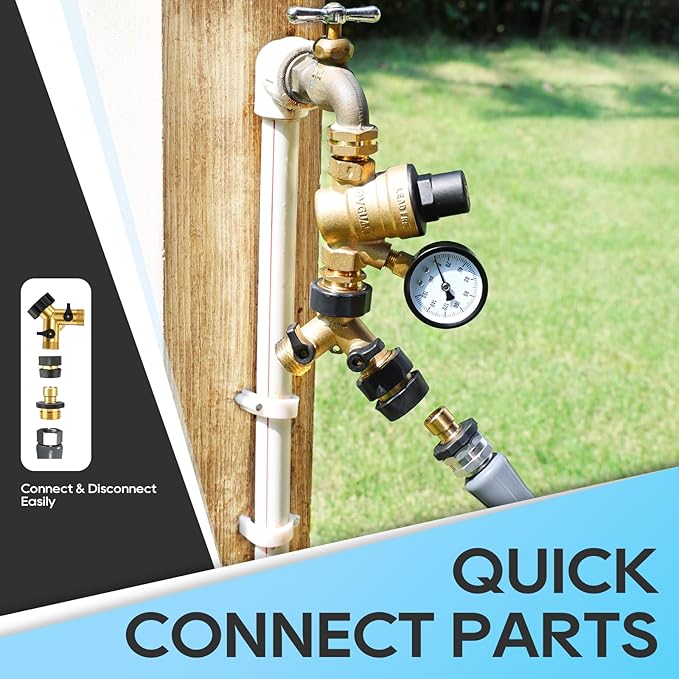 RVGUARD RV Water Pressure Regulator Kit, Inline Water Filter, Hose Splitter, Flexible Connector, Hose Quick Connect, Complete Kit for Fresh Water Hook Up