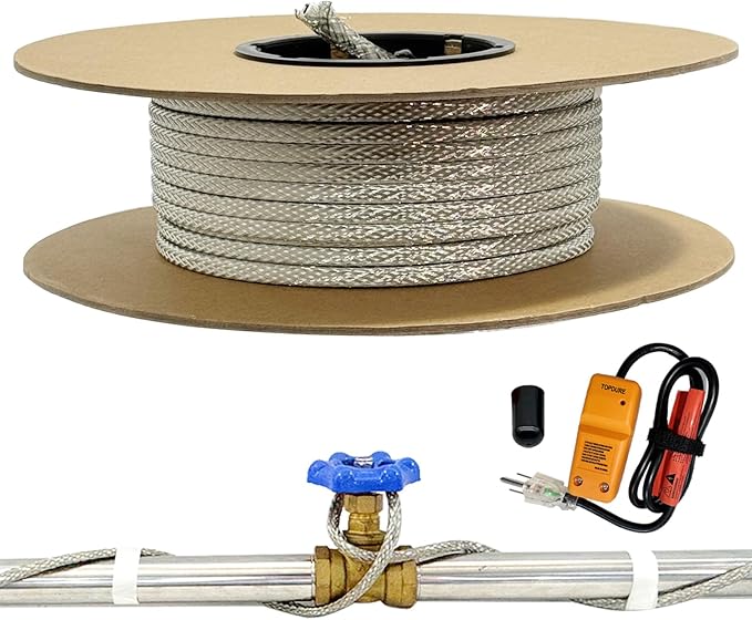 100' HTM Braid Self Regulating Heating Cable Mobile Home Heat Tape Water Pipes Freeze Protection & Freeze Free Connector Kit - Plug and End Seal *1
