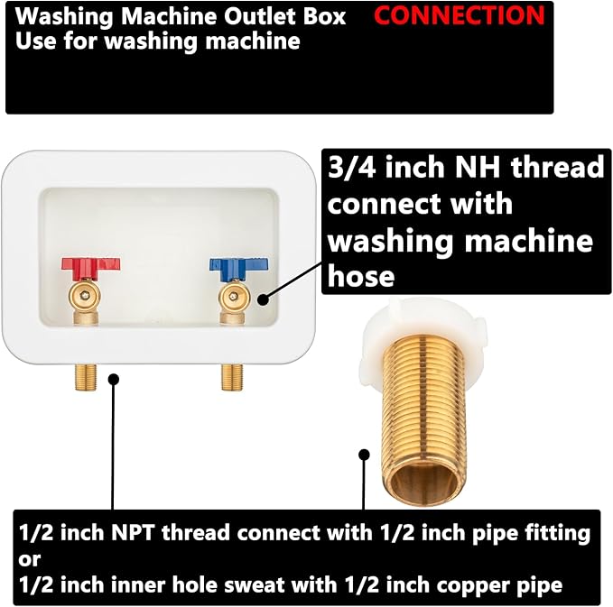 (1 Pack) Lidertik Washing Machine Outlet Box Sweat Thread with Center Drain, Inlet 1/2 inch Thread or Sweat x Outlet 3/4 inch Male Thread LI-XYJH-510-LK