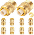 10-Pack HeSun Pushfit Male Adapter, 3/4" MNPT x 1/2" Push to Connect Plumbing Fittings with Disconnect Clip, Brass Push-fit Fittings for PEX, Copper, CPVC, PE-RT Pipes(PF026-10)