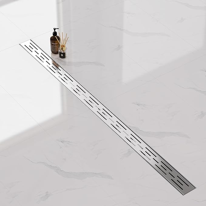 Neodrain 48 Inch Rectangular Linear Shower Drain with Brick Pattern Grate, Brushed 304 Stainless Steel Bathroom Floor Drain,Shower Linear Drain &Leveling Feet, Hair Strainer, CUPC Certified