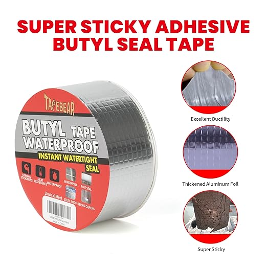 TAPEBEAR 30 Rolls Butyl Tape Waterproof Sealing Tape 2inch x16feet, Upgraded Aluminum Foil Tape Heavy Duty for RV Repair, Awning, Window, Glass & EDPM Roof Leak Patching, Boat and Pipe Sealing, Silver
