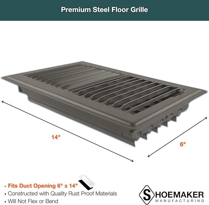 Shoemaker 6x14 Floor Register – Bronze Heavy Duty Metal Floor Vent Cover for Home Floors - Premium Forced Air Vent Covers