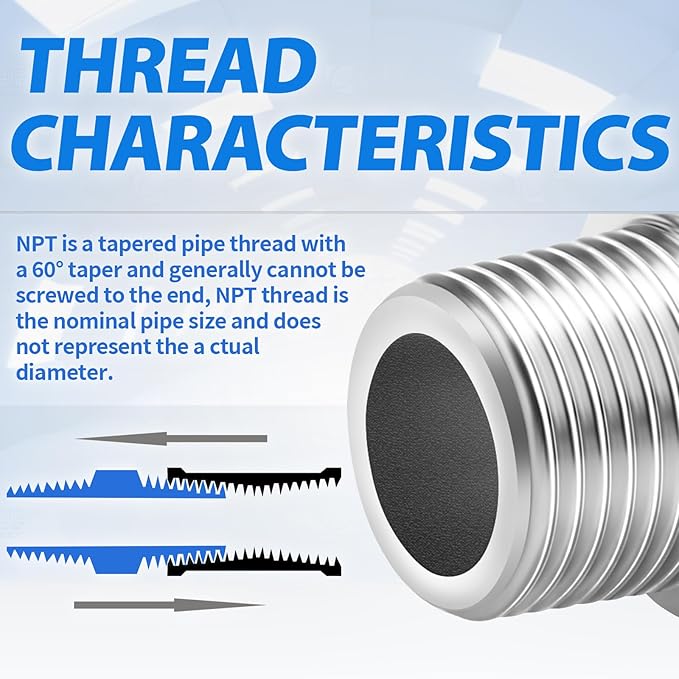 ChillWaves 304 Stainless Steel Pipe Fitting, Reducer Hex Nipple 3/8" NPT Male x 1/4" NPT Male Thread Adapter(6-PACK)