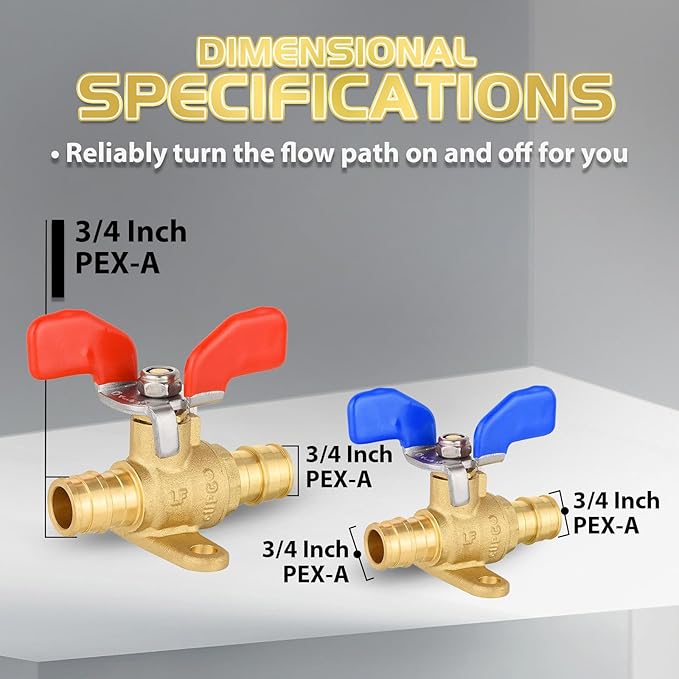 10 Pack Foskan PEX-A Expansion Drop Ear Ball Valve, 3/4" Full Port Shut-off Valve with Blue or Red Butterfly Handle for PEX-A Pipe Connection