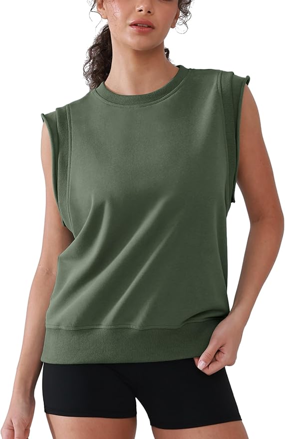 Workout Tank Tops Woman Crew Neck Athletic Tops Cotton Sweatshirt Loose Fit Muscle Tanks Runnning Gym Sports Shirt