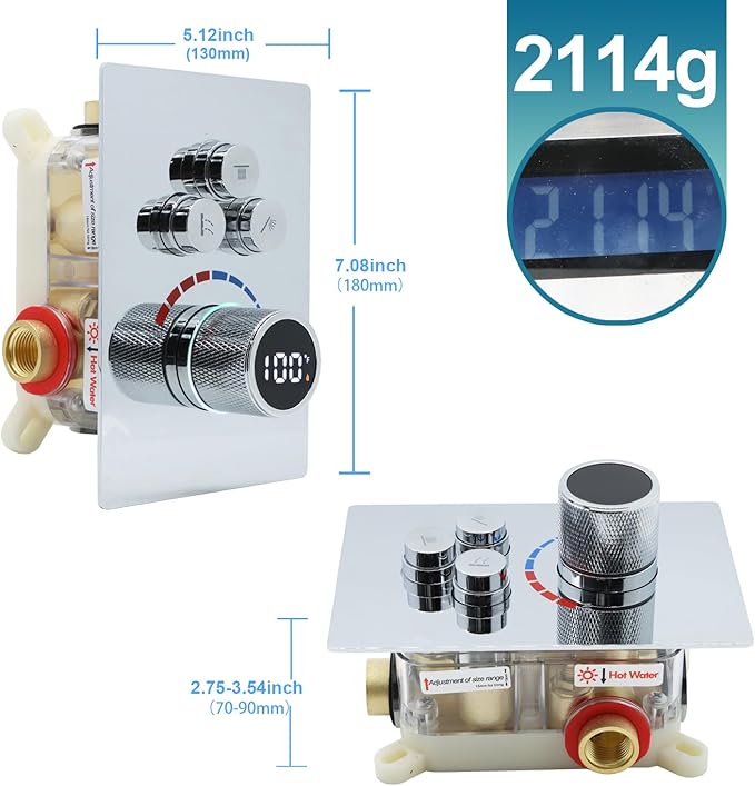 Digital Display Shower Valve Shower Valve 3 Way Shower Diverter Valve Shower Mixing Valve Can Use All the Time Polished Chrome