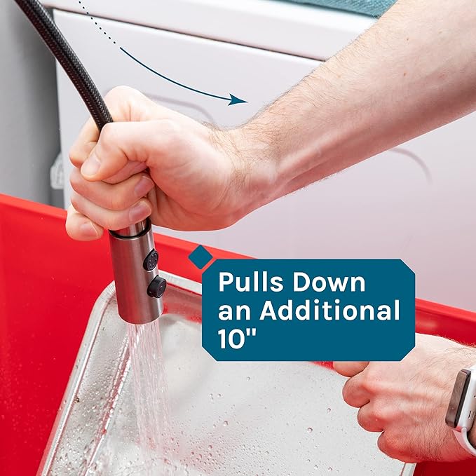 Utility Sink Extra-Deep Red Laundry Tub with High-Arc Stainless Steel Coil Pull-Down Sprayer Faucet, Integrated Supply Lines, P-Trap Kit