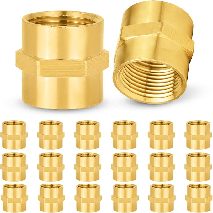 20-PCs HeSun Brass Pipe Fitting, 3/4" NPT Female x 3/4" NPT Female Hex Pipe Adapter