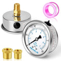MEANLIN MEASURE 0~100Psi Stainless Steel 1/4" NPT 2.5" FACE DIAL Liquid Filled Pressure Gauge WOG Water Oil Air Center Back Mount, with 1/2" NPT and 3/8" NPT Hex Bushing