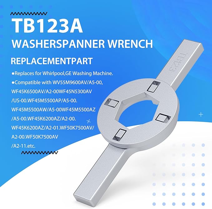 TB123A Washer Spanner Wrench compatible with Whirlpool, GE, Kenmore & More – Tub Nut Removal Tool 1-11/16", Replaces TB123B ERTB123A AP4503397 – Heavy-Duty Washing Machine Wrench