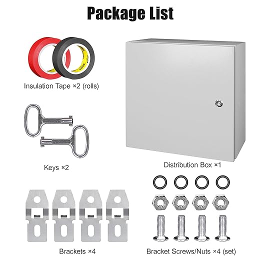 LeMotech Electrical Box 16 x 16 x 8 inch Steel Enclosure, IP66 Waterproof Dustproof Junction Box Wall-Mounted for Outdoor/Indoor Lockable with Equipment Mounting Plate