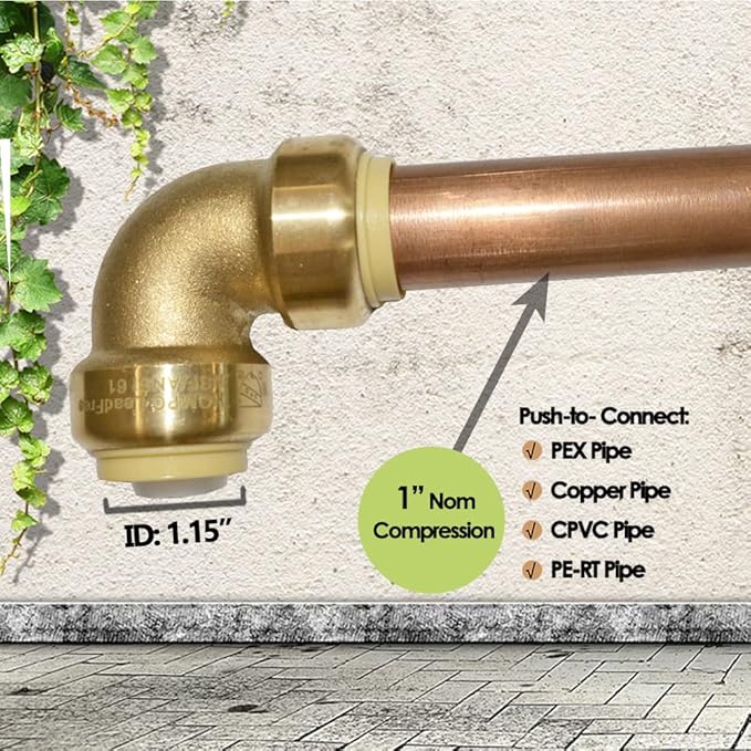HQMPC Pex Fiting 1" Inch PushFit Elbow 90-Degree -PEX Fitting 90 Degree Elbow Push-to-Connect Plumbing Fitting for Copper, PEX, CPVC (2 Sets, 1")