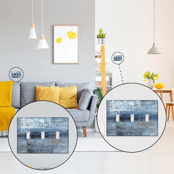 Blue Grey 3 Gang Toggle Switch/Wall Plate Decortive Light Switch Cover Wall Plate Cover for Bedroom Kitchen Home Decor