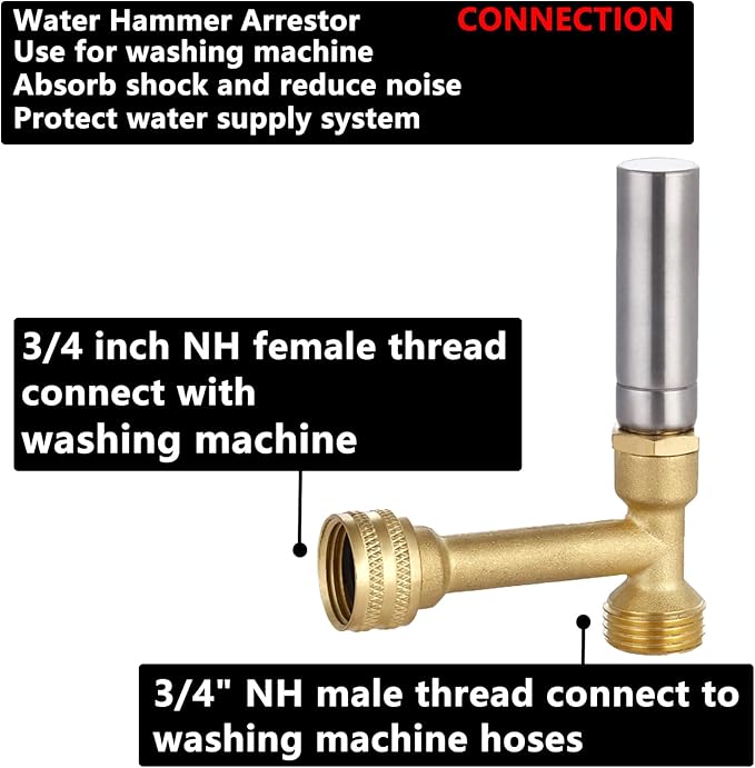 (2 Pack) Lidertik Water Hammer Arrestor for Washing Machine and 3/4 inch, Stainless Steel Chamber and 2 More Gaskets, Absorb Shock and Reduce Noise LI-XYJSC-BXG(2 PCS)