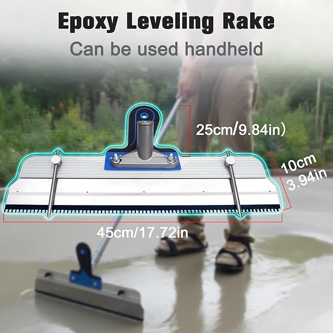 Self-Leveling Cement & Epoxy Floor Tool Kit – Rake, 9” Spike Rollers, 4” Paint Roller, Spiked Shoes, Extension Pole, Gloves & Accessories