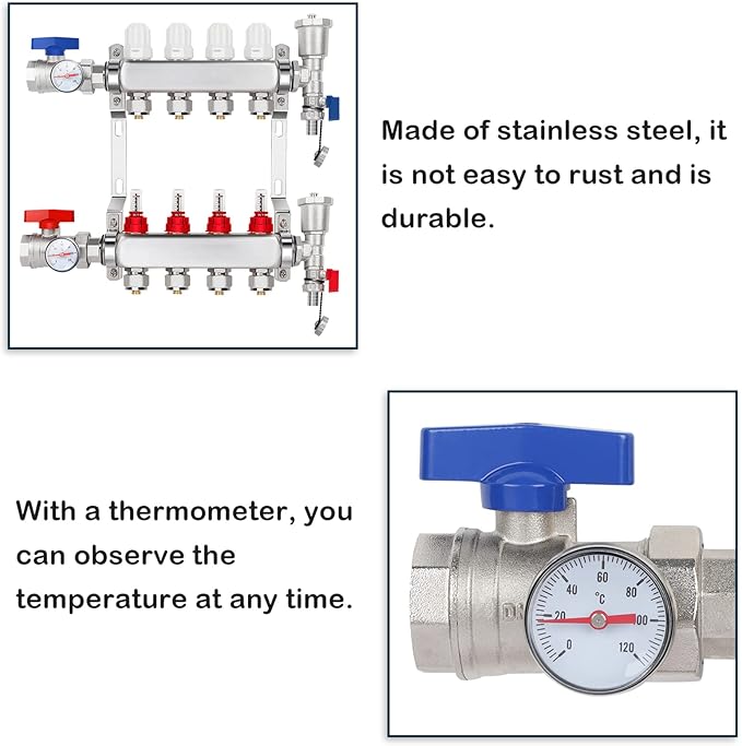 GCCSJ 4 Loops PEX Manifold Radiant Floor Heating Set Stainless Steel Heated Hydronic Heating
