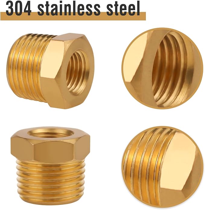 Brass Reducer Hex Bushing, NPT 3/4 Male x NPT 1/2 Female Threaded Fitting Adapter, Water Line Threaded Reducing Pipe Fitting, 2PCS