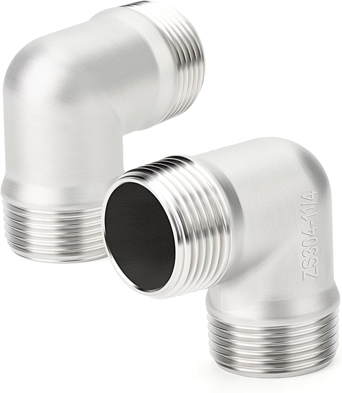TAISHER 2PCS 304 Stainless Steel 90 Degree elbow,1-1/4" NPT Male × 1-1/4" NPT Male Thread Pipe Fitting