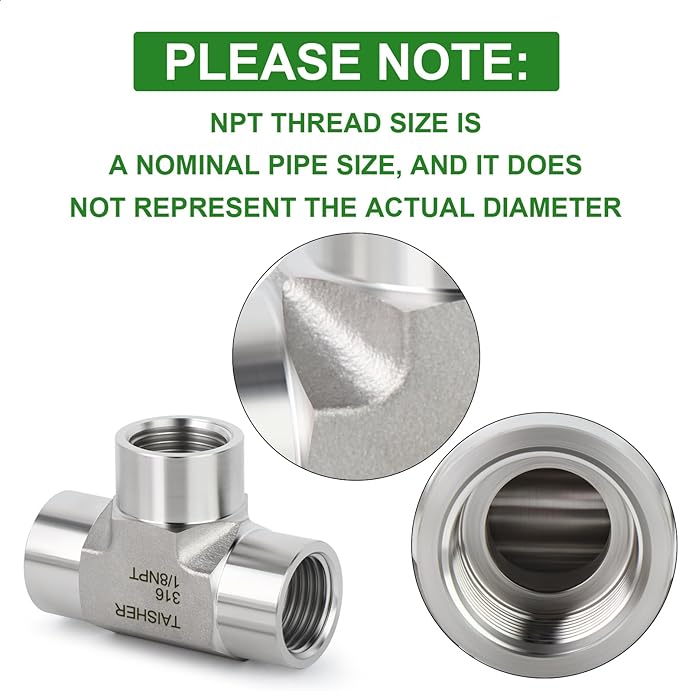 TAISHER 1PCS Forging of 316L Stainless Steel Tee Pipe Fittings, 1/8" x 1/8" x 1/8" NPT Female Pipe Fittings