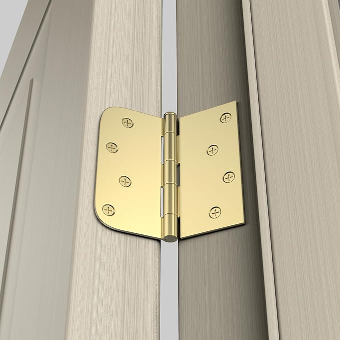 goldenwarm Pack of 6 4in Door Hinges Brushed Brass Gold Door Hinges Butt Hinges with Square & Round Corners, Interior Door Hardware