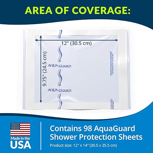 TIDI AquaGuard Sheet – 12” x 14” – Shower Protection Sheet – Self-Adhesive Moisture Barrier – Made Without Latex – Wound Cover for Showering – 98 Sheets per Case – Home Medical Supplies (50012-CSE)