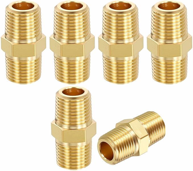 1 Pack Brass Pipe Fittings, 1/8" NPT Male to 1/8" NPT Male Brass Hex Nipple, Male Pipe Adapter Reducer for Air, Oil, LP