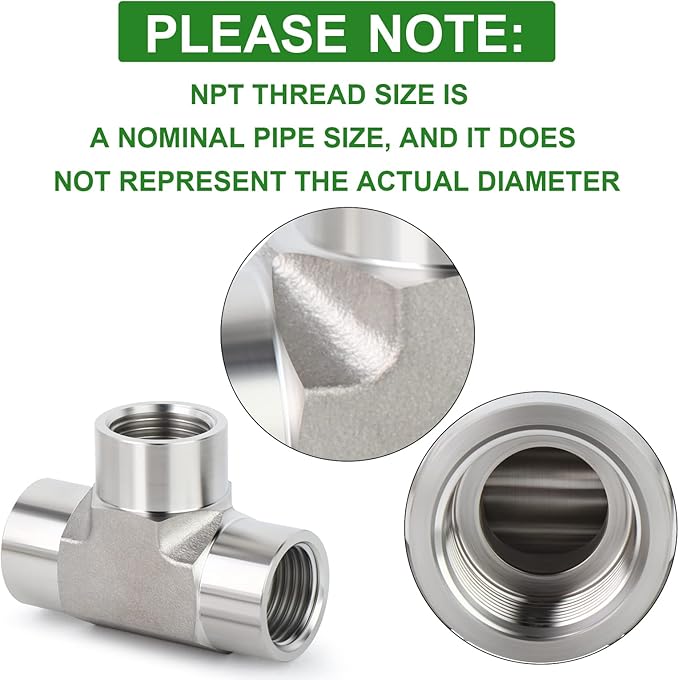 TAISHER 1PCS Forging of 304 Stainless Steel Tee Pipe Fittings, 1/8" x 1/8" x 1/8" NPT Female Pipe Fittings