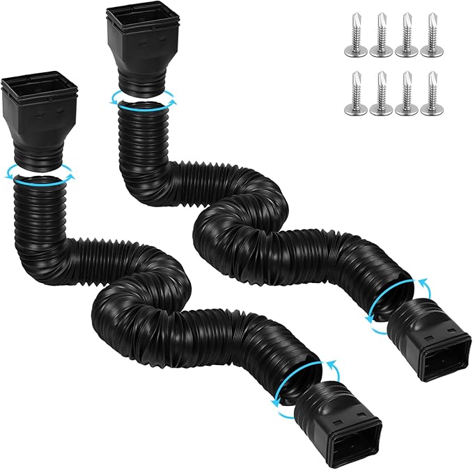 11.5ft Long Gutter Downspout Extensions Flexible, Drain Downspout Extender, Down Spout Drain Extender, Gutter Connector Rainwater Drainage, Extendable from 2.6ft to 11.5ft(2Pack, Black)