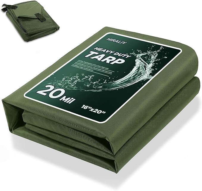 HIRALIY 20 Mil Heavy Duty Waterproof Tarp, 16x20ft Green Tarpaulin with Reinforced Webbing Loops, Multipurpose Oxford Fabric Tarp for Firewood, Roof, Camping, Pool