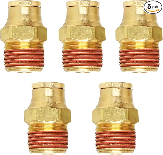 Push-to-Connect Pneumatic Fittings Set - 3/8" Tube OD x 3/8" NPT Male DOT Air Brake Line Fittings, 5pcs Brass Air Hose Quick Connect Fitting